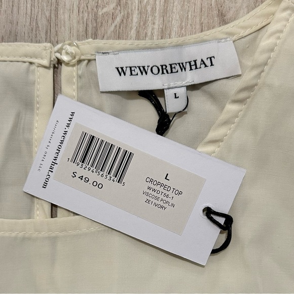 NWT WeWoreWhat Ruffle Short Sleeve Ivory Crop Top Blouse Keyhole Back Size L - Picture 4 of 8